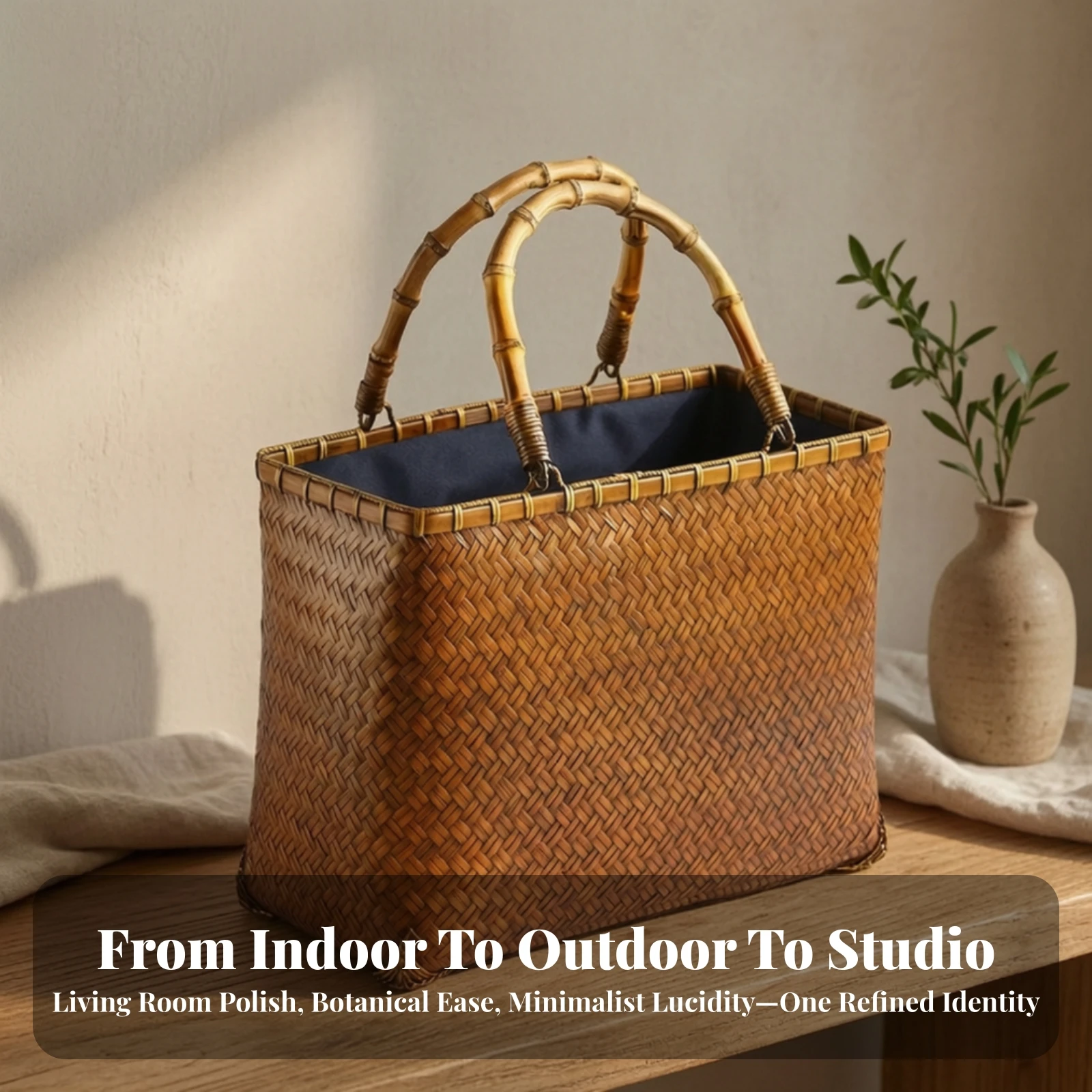 Bamboo Handbag with Cloth Sportswear High Quality Bamboo Handbag Fashionable Artisan for Women, Beach, Picnics