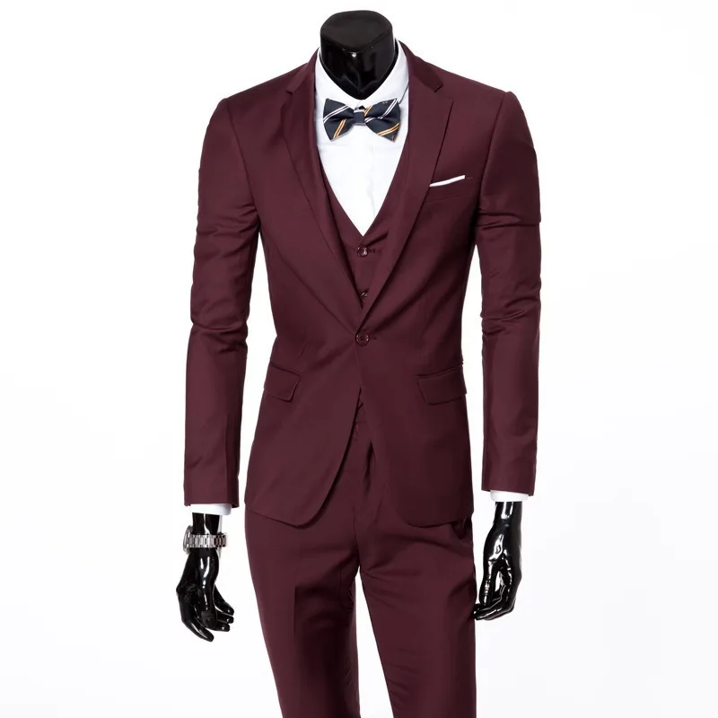 Men's Suit Set Single Button Slim Fit Office Work Suit Jacket and Pants Two Piece Set