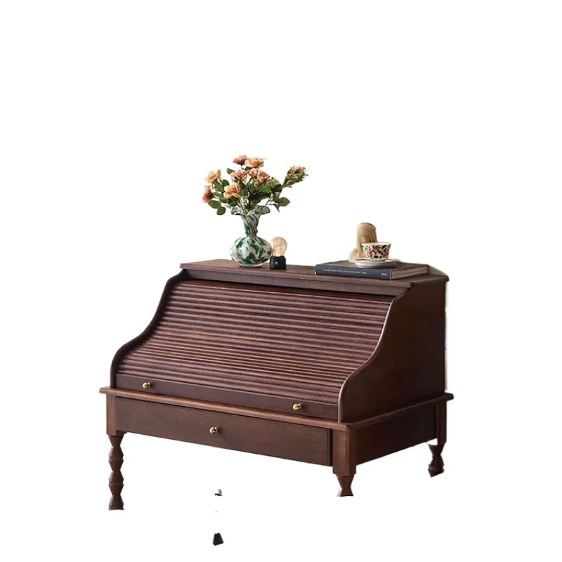 

French retro solid wood dresser storage cabinet, small apartment organ roller shutter dressing cabinet