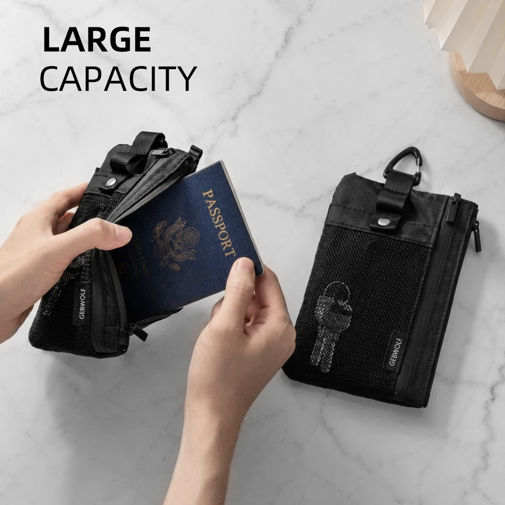 RFID-blockierende Reisebrieftasche mit Pass- und Handyfach, abnehmbarem Trageband und Schlüsselring, leichte Reisebrieftasche. – Detail 3