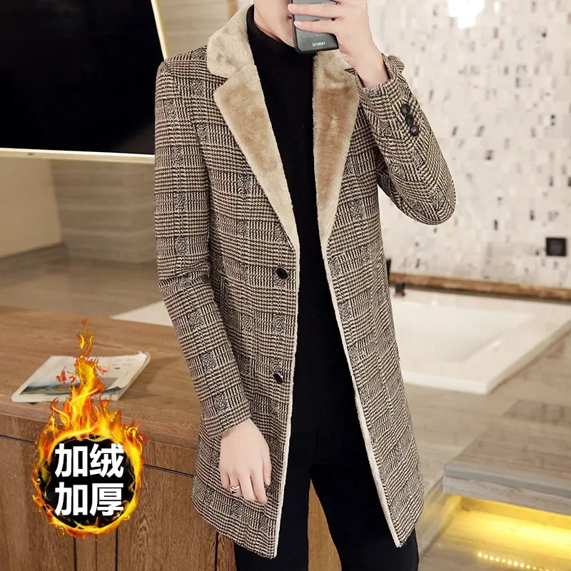 2022 Winter plus Samt jacken Männer lange lässige Business Trenchcoat Wolle mischt Jacke Social Streetwear Mantel Wind jacke