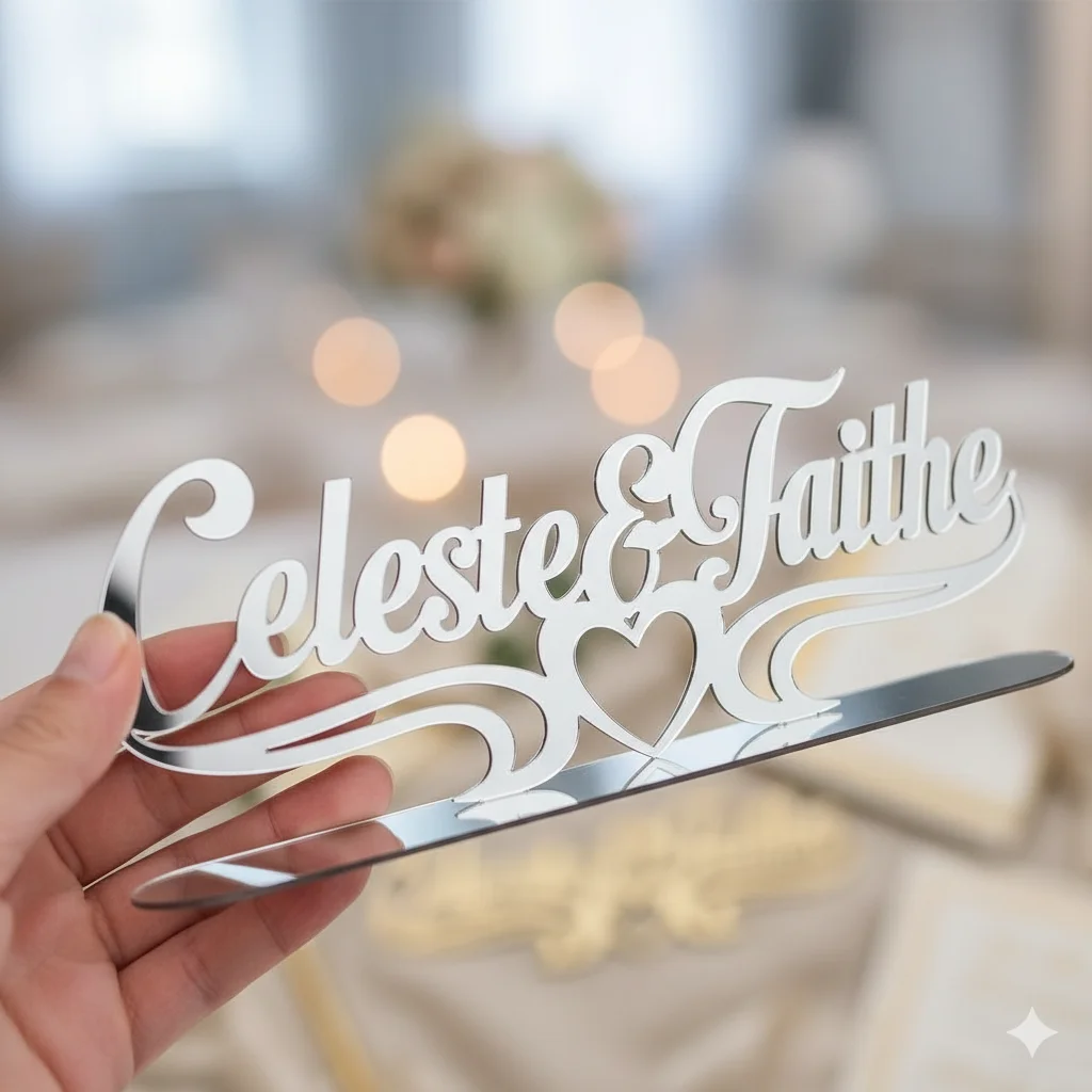 

Personalized Custom Name for Table Decor Acrylic Mirror Anniversary Gift Wedding Decoration on Desktop Party Favors