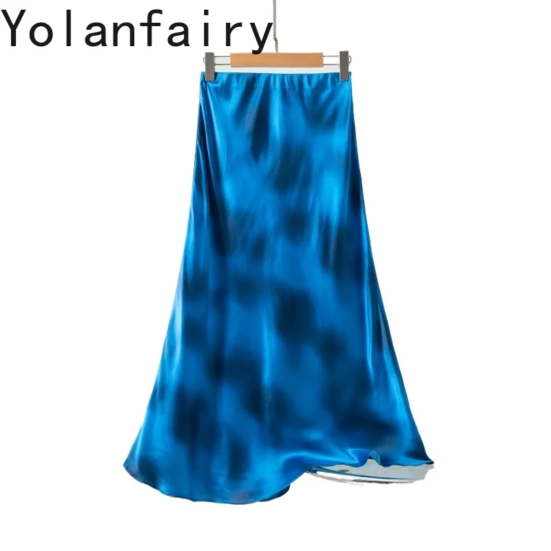 

Юбки YOLANFAIRY из 100% натурального шелка тутового шелкопряда для женщин, высококачественная атласная юбка, женская одежда, модная юбка-русалка с градиентным эффектом омбре