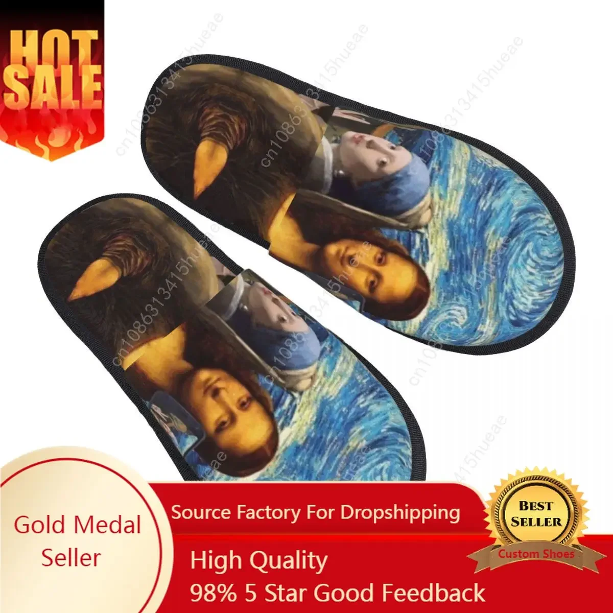 

Starry Night By Mona Lisa And Vincent Van Gogh Soft Scuff Memory Foam Slippers Women Art Painting Bedroom House Shoes