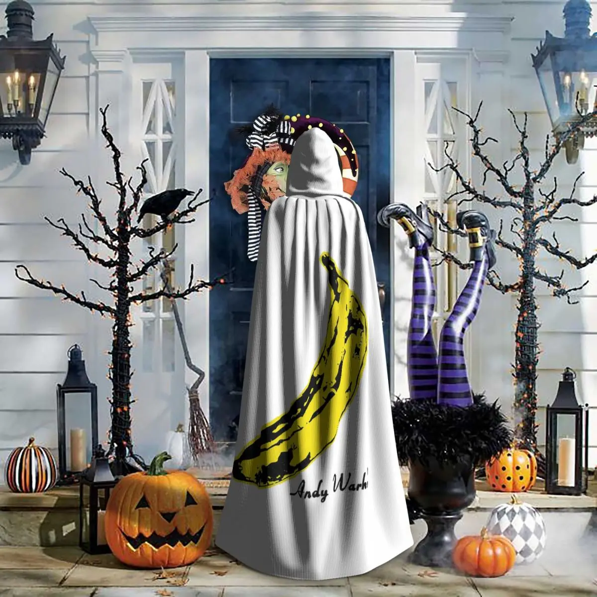 Andy Warhol Sunset Cat Cattle Banana Long Hooded Cloak Witch Medieval Costume Cosplay Cape HalloweenVampire Adult Unisex view 5