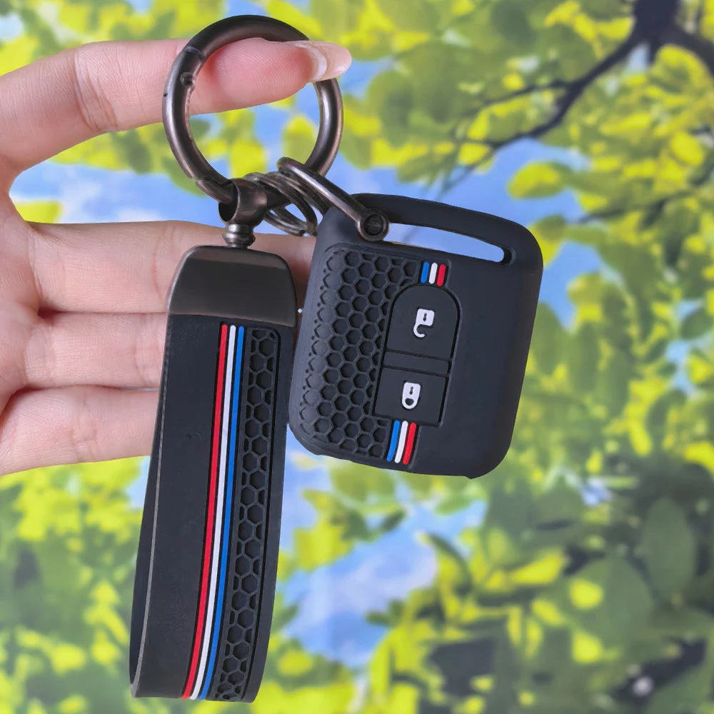 Racing Honeycomb 2 Buttons Key Fob Cover with Keychain for Nissan Qashqai Micra Navara Almera Note Primera Sunny, silicone case