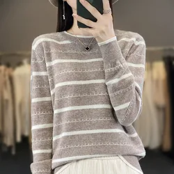 Casual Women Sweater Fashion Stripe Pullovers Long Sleeve Korean Sweaters Basic Bottoming Shirts Autumn Winter Warm Jumpers