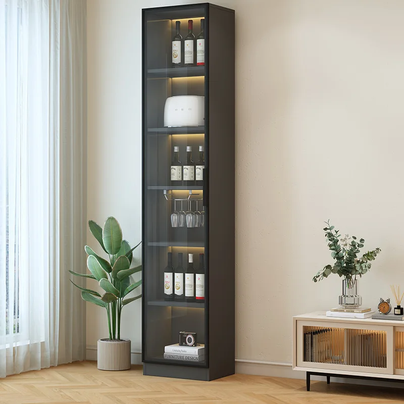 Wine cabinet with glass door against the wall Bookcase simple modern shelf living room bedroom single door light luxury locker