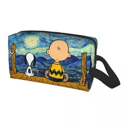 Custom Van Gogh Landscape Snoopys e Charlie Brown Travel Cosmetic Bag Peanut Toiletry Makeup Organizer Beauty Storage Dopp Kit