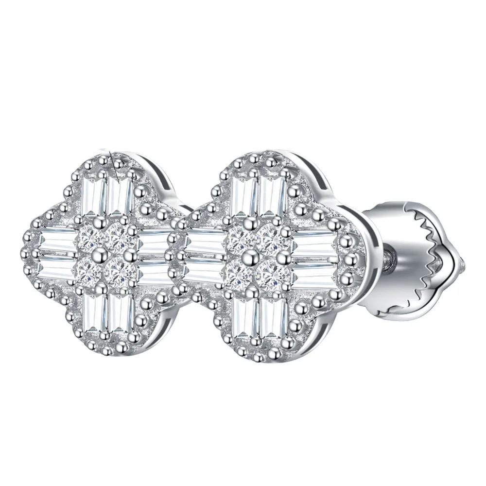 

Fashion Trendy Square Moissanite Four-leaf Clover Earrings Delicate Wedding Bridal Jewelry Valentine's Day Gift