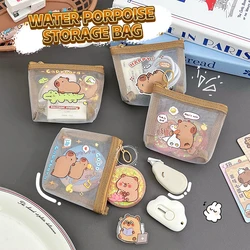 Cute Capybara Coin Storage Bag portamonete in rete trasparente Cartoon Lovely Wallet Portable Waterproof Clear Zipper Bags Gifts