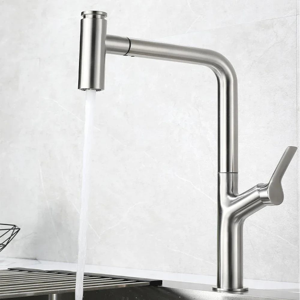 304Stainless Steel Kitchen Sink Faucet , 360 Free Rotation Hose pulling down ,Mixer Cold & Hot Water , Two Holes Installation