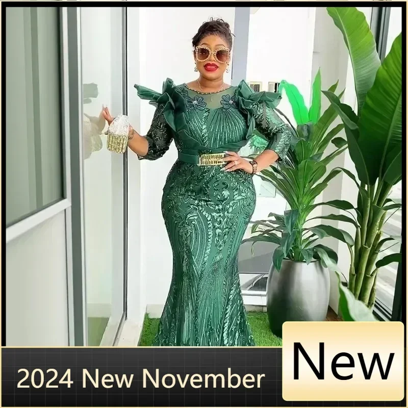 

Customized Plus Size 2025 African Party Dresses for Women Dashiki Ankara Sequin Wedding Evening Gown Sexy Bodycon Maxi Robe Afri