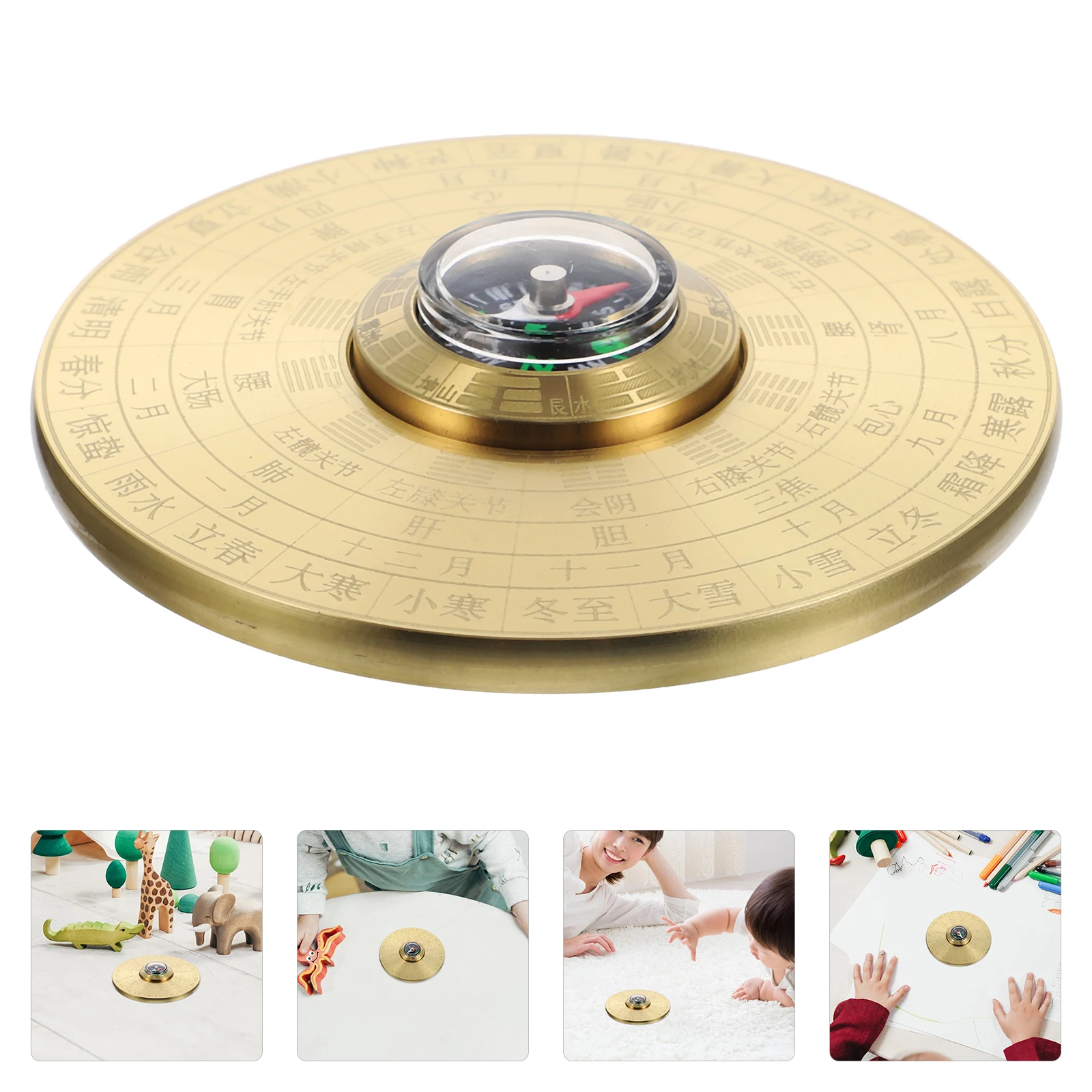 

Large Pointer Traditional Chinese Compass Retro Style Brass H held Outdoor Portable Decorative Eight Trigrams Rotating Design