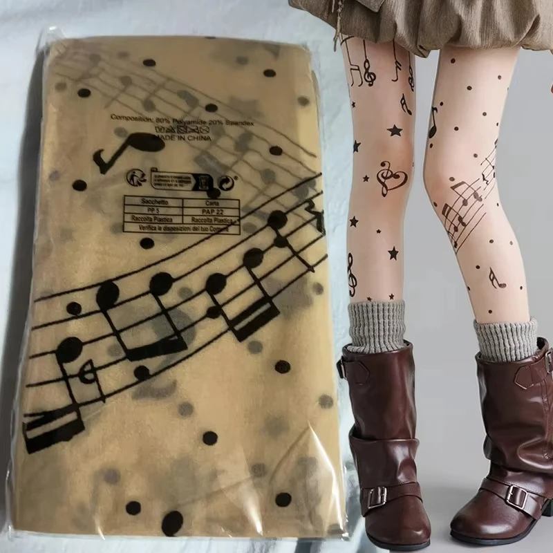 

New Musical Note Print Black Stockings Women Nightclub Sexy Mesh Sheer Tights Symbol Lolita Tights Y2K Silk Pantyhose Hosiery