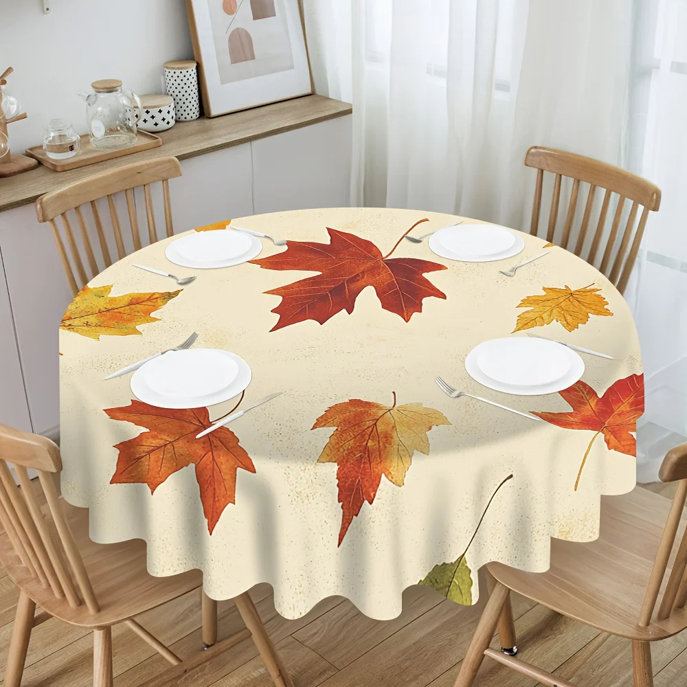 One piece of autumn leaves scattered round tablecloth design, suitable for decoration in kitchens and dining rooms.