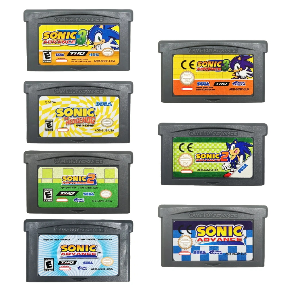 Sonic Advance 1 2 3 and Hedgehog Genesis SEGA GBA Cartridge USA EUR Version Classic Retro Video Game Card Set for GBA GBA SP NDS