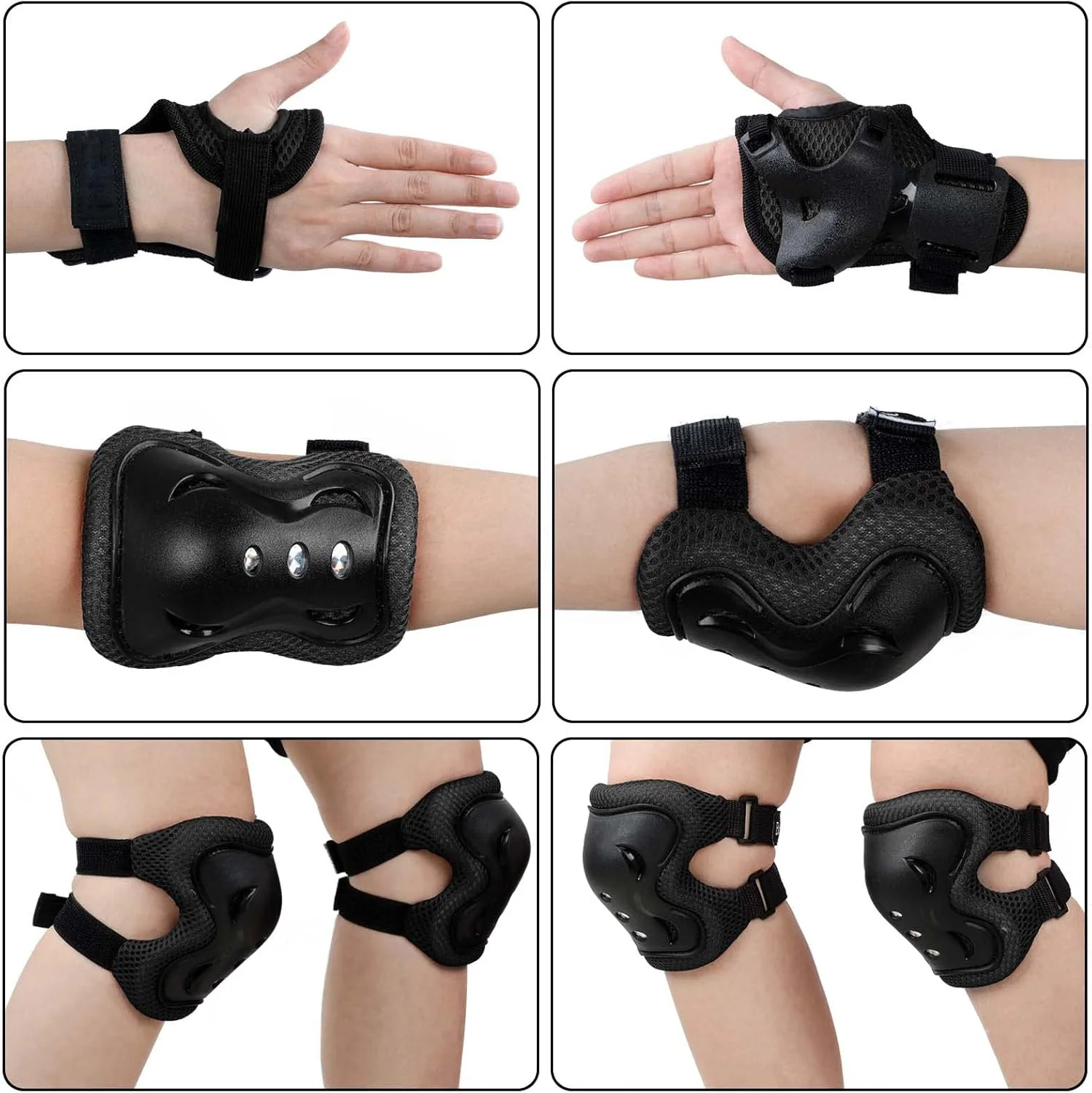 6-teiliges Schutzausrüstungsset für Kinder, Knie- und Ellbogenschützer für Rollschuhlaufen, Radfahren, Skateboard, BMX, Roller, Sport – Detail 3