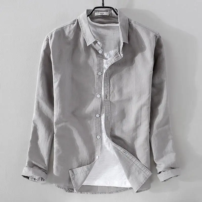 

Line Shirt Men's Long-sleeved Casual Lapel Solid Color Loose Youth Japanese Breathable JJ741