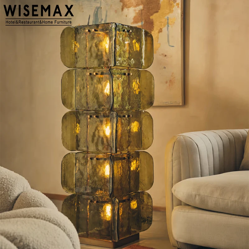 

WISEMAX FURNITURE Light Luxury Green Glass Lampshade Decoration Bedroom Living Room Art Led Floor Lamps for Hotel Home Decor