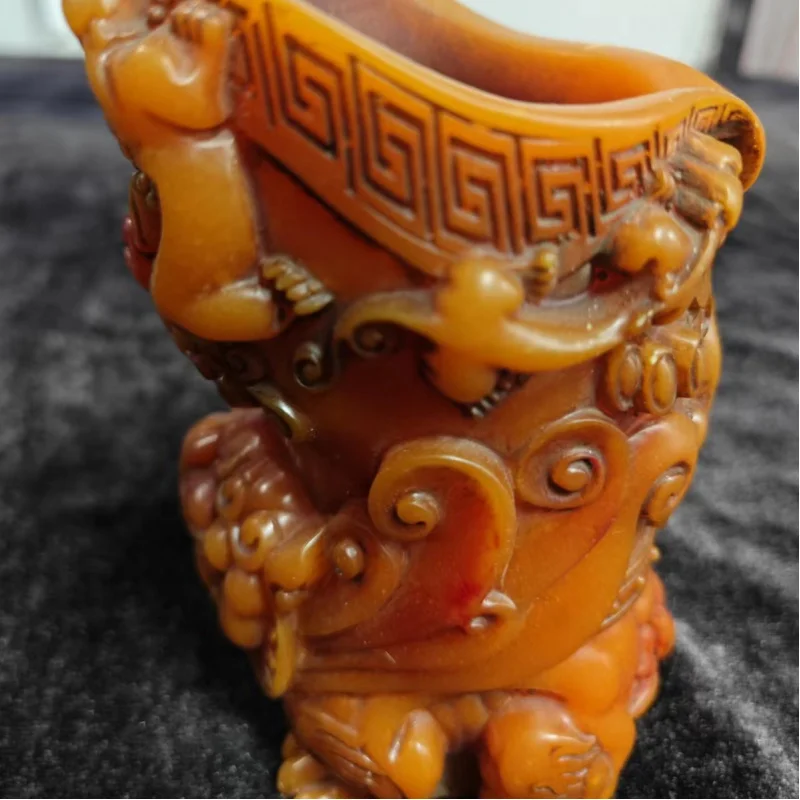 Antique Resin Buddha Holding Fish Pencil Vase Decoration Amass Fortunes Home Desktop Furnishings Antique Collection Crafts