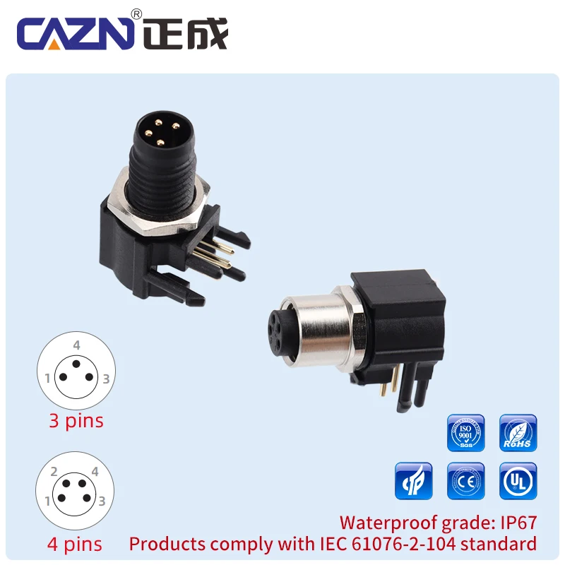 High durability M8 Sensor Connectors Male Female Aviation Back Mount Angled Plastic Field-wireable Wireless Socket
