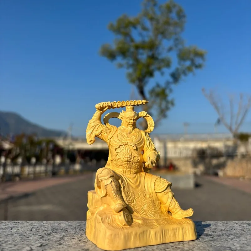 Hand-Carved Premium Boxwood Wang Lingguan Statue - 3.9