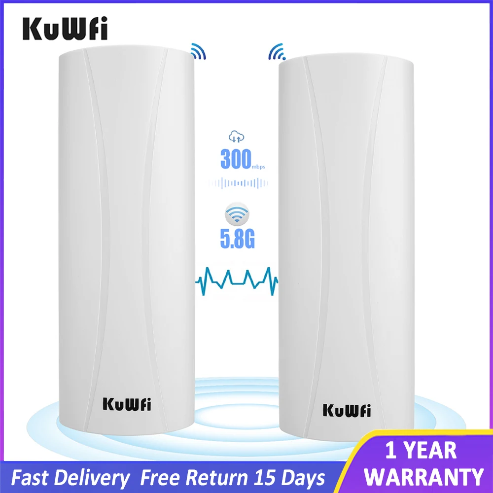 

KuWFi 5.8G 300Mbps CPE Bridge Outdoor Wifi Signal Long Range Extender PTP Up to 1-3KM AP Repeater Mode 14dBi Signal Amplifier