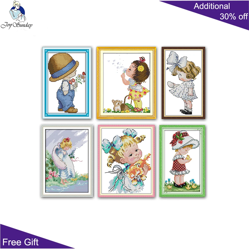 Joy Sunday Flower Sending Boy Lovely Angel Dandelion Girl And Kitten Take The Egg K669 R369 R627 RA094 RA528 RA561 Cross Stitch