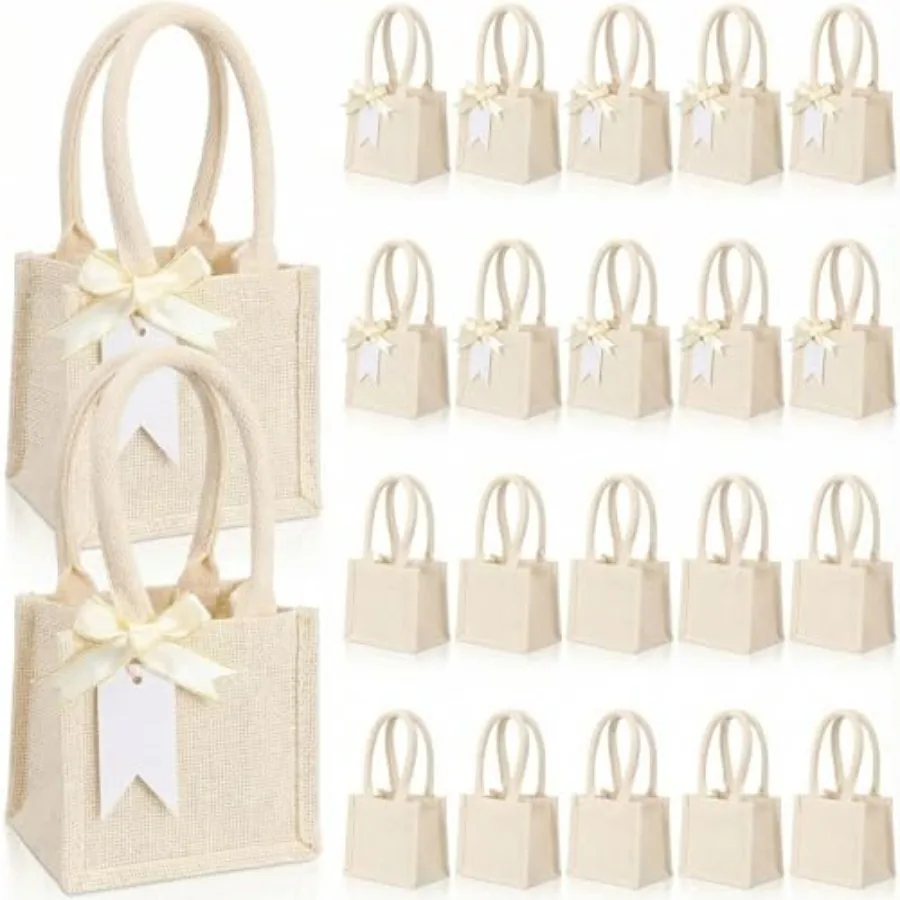 

20 Pcs Mi Burlap Jute Tote Bags with Handle Small Blank Reusable Market Grocery Bags Bridesmaids Weddg Gift