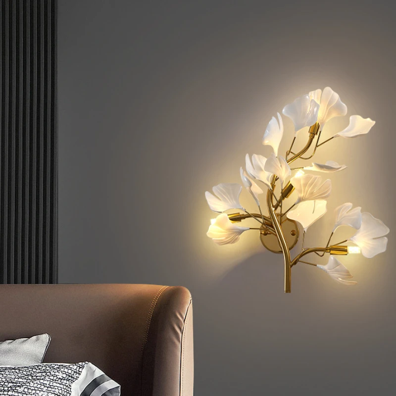 LED Dekoration Ginkgo Blatt Wand Lichter Gold Acryl Luxus Wohnzimmer Sofa Hintergrund Wand Licht Kreative Schlafzimmer Schlafzimmer Licht