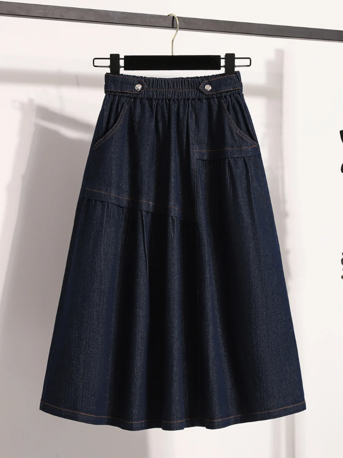 

plus Size Women's Mid-Length A-Line Skirt Elastic Waist Denim Loose Fit Spring Summer Casual High Waist Korean Style
