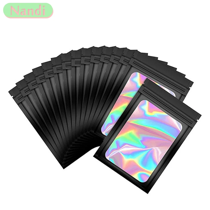 10pcsThick Smell Proof Mylar Bags Holographic Laser Color Plastic Packaging Pouch Jewelry Retail Storage Pouch Gift Zip Lock Bag