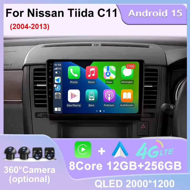 

Car Radio Carplay For Nissan Tiida C11 2004 - 2013 Navigation GPS Android Auto Stereo 4G WIFI BT Multimedia Player Split screen