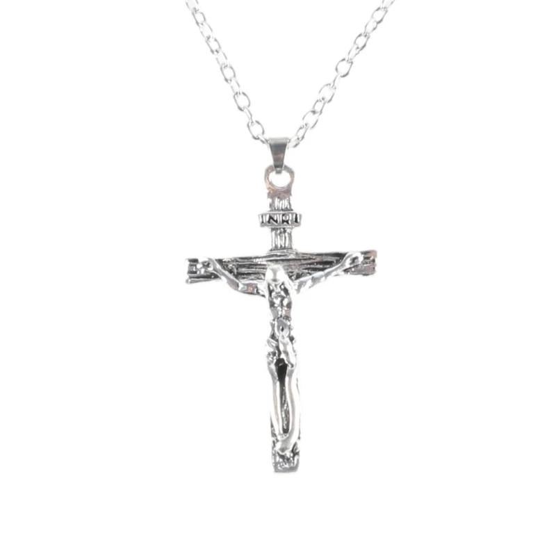 Men Women Christian Jesus for Cross Necklace with Chain Metal Alloy Christ Crucifix Pendant Neckwear Religious Prayer Dropsale