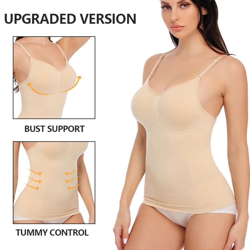 Body Shaper Мягкая бесшовная майка для похудения со съемной подушечкой Майка на бретельках Удобная женская корректирующая одежда больших размеров