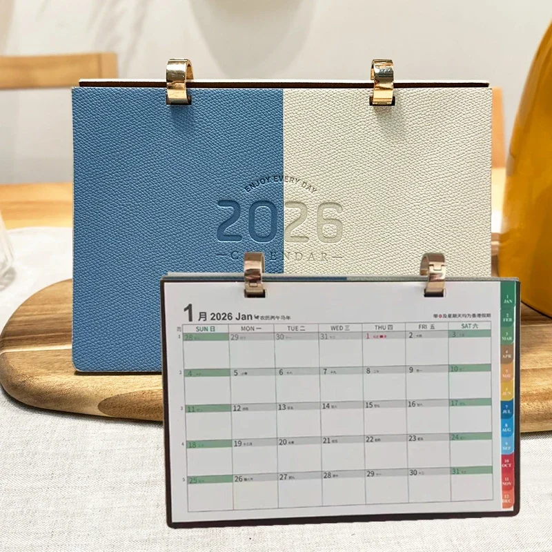 

2026 English Calendar Pu Leather Desk Calendar Detachable Planner with Metal Buckle for Scheduling Memo Keeping Office Supplies