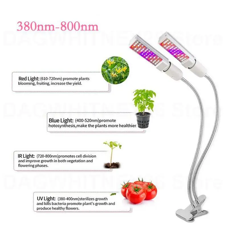 2head  44 LED Grow Light indoor plants red blue Phyto Lamp Bulbs 5V USB Timer Full Spectrum for cultivo indoor growbox U26