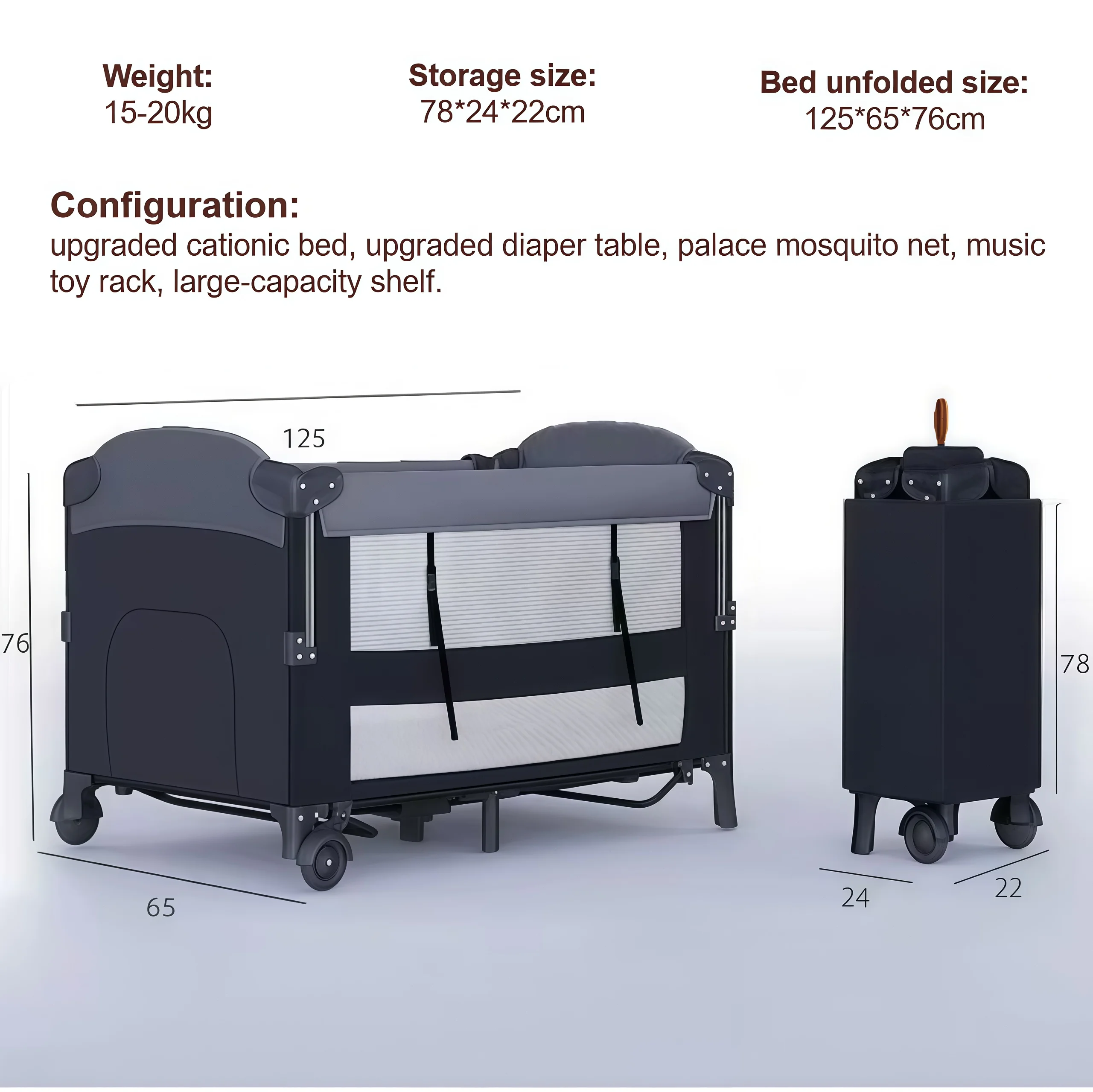 روضة أطفال 5 في 1 سرير بجانب السرير مع طاولة حفاضات ومركز أنشطة قابل للطي متعدد الوظائف سرير أطفال شتوي #6