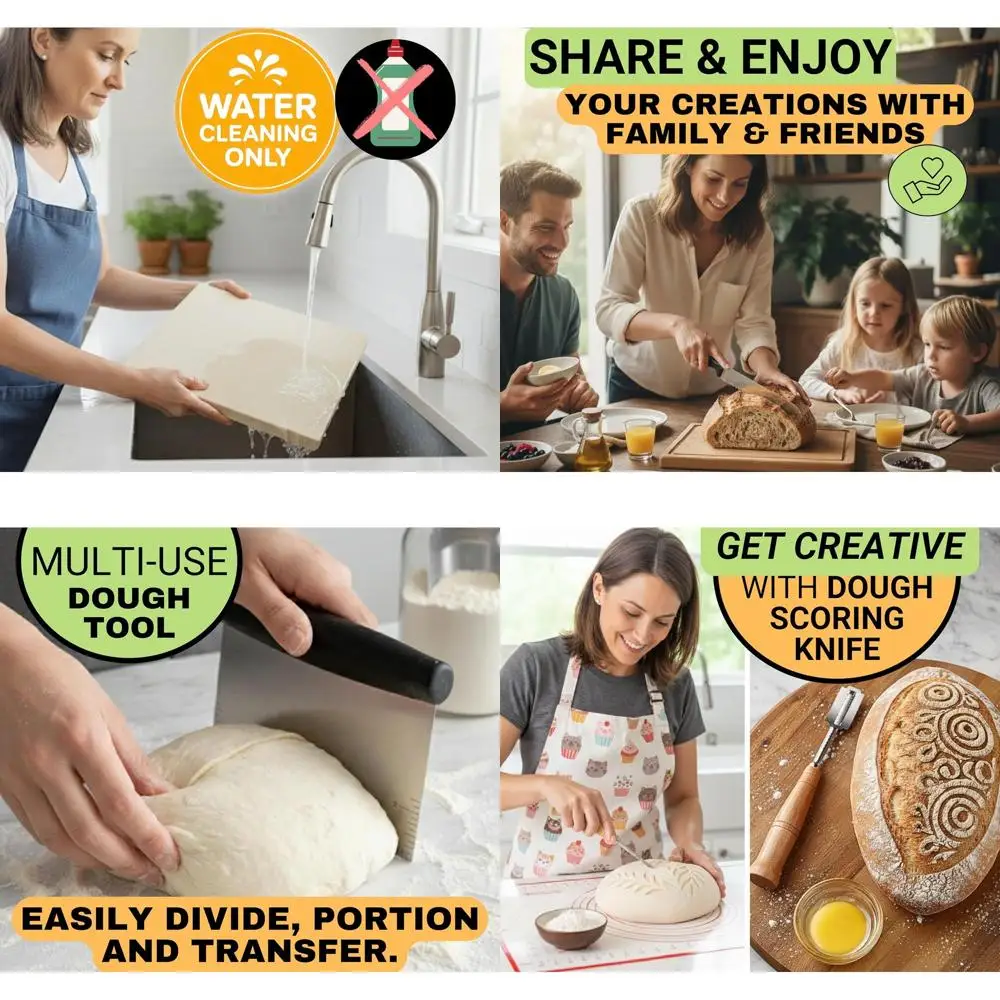 

Large Rectangular Baking Stone, 20 x 13.5, with Stainless Steel Dough Tools, Bread Knife, and 22 Baking Mat Set