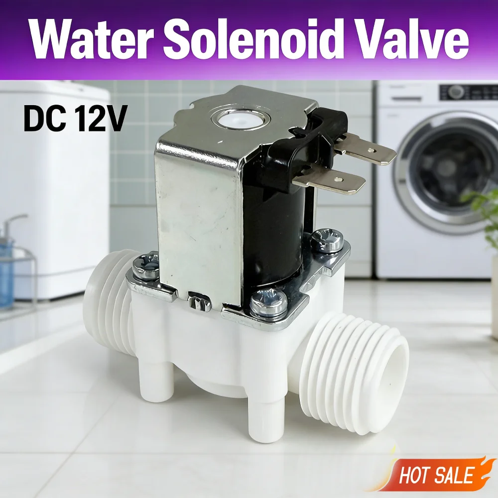 DC 12V Water Solenoid Valve Plastic 0.02-0.8mpa N/C Electrical Inlet Valve Normally Closed Easy Installation for Washing Machine