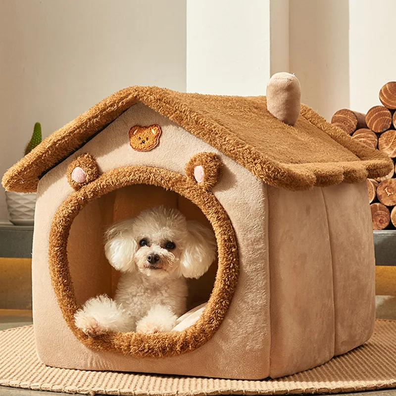 Foldable Dog Kennel Bed Mat for Small Medium Cats and Dogs, Portable Pet House Soft Cushion Nest Sofa with Detachable Cover