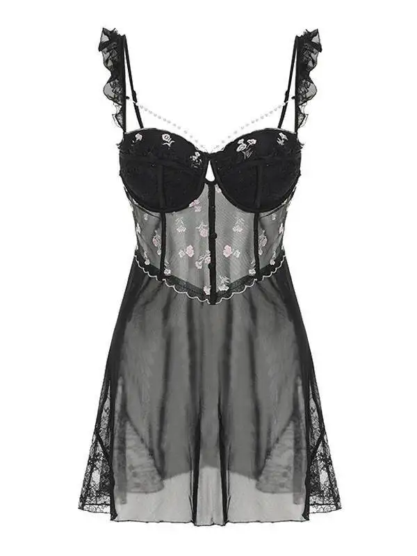 Pure Desire – robe Camisole en dentelle maille transparente, avec armatures, coussinets de couleur unie, dos nu, bretelles en V profond, sans manches, fine, KPBH