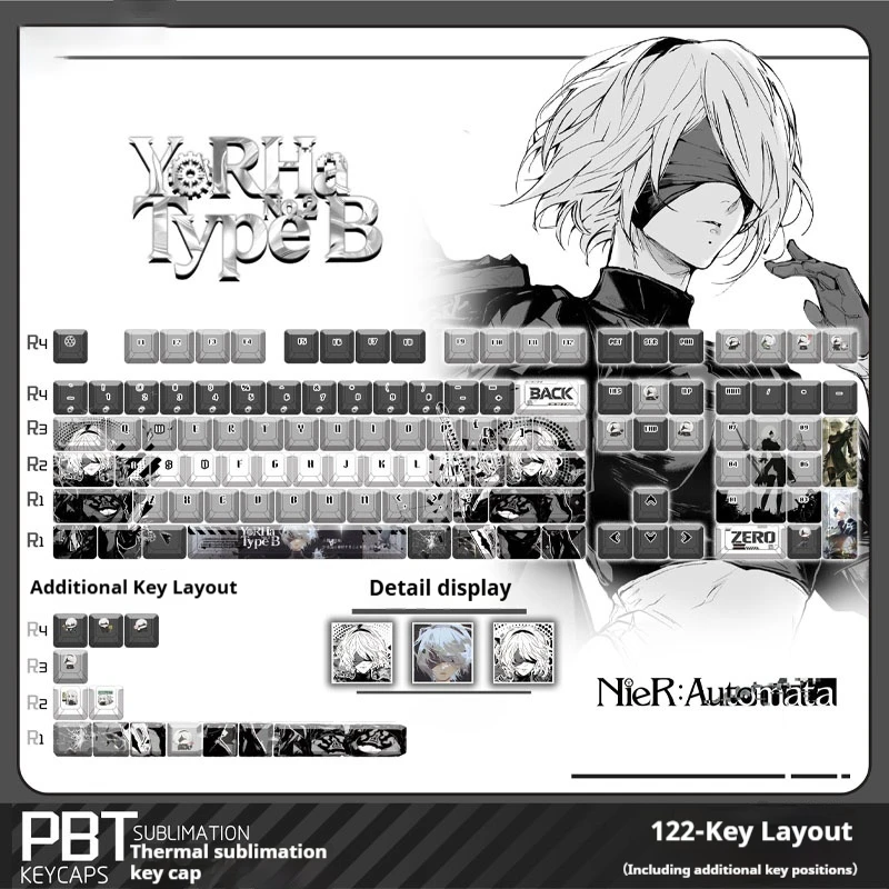 YoRHa No. 2 Type B 2B Game Keycap Animation anime Customized Mechanical Keyboard Accessories PBT Hot Sublimation Original Height