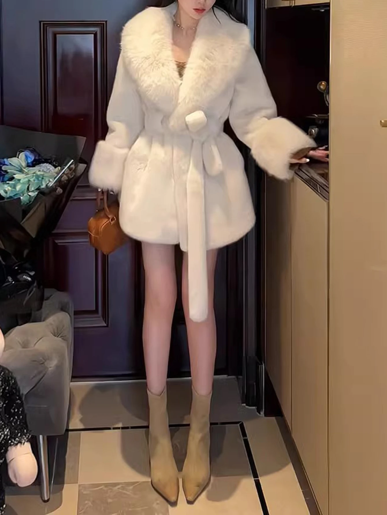 Mia Muse Boutique elegante effen damesjas met lange mouwen, revers, tailleband, herfst, winter, dagelijks, basic, mode, bovenkleding