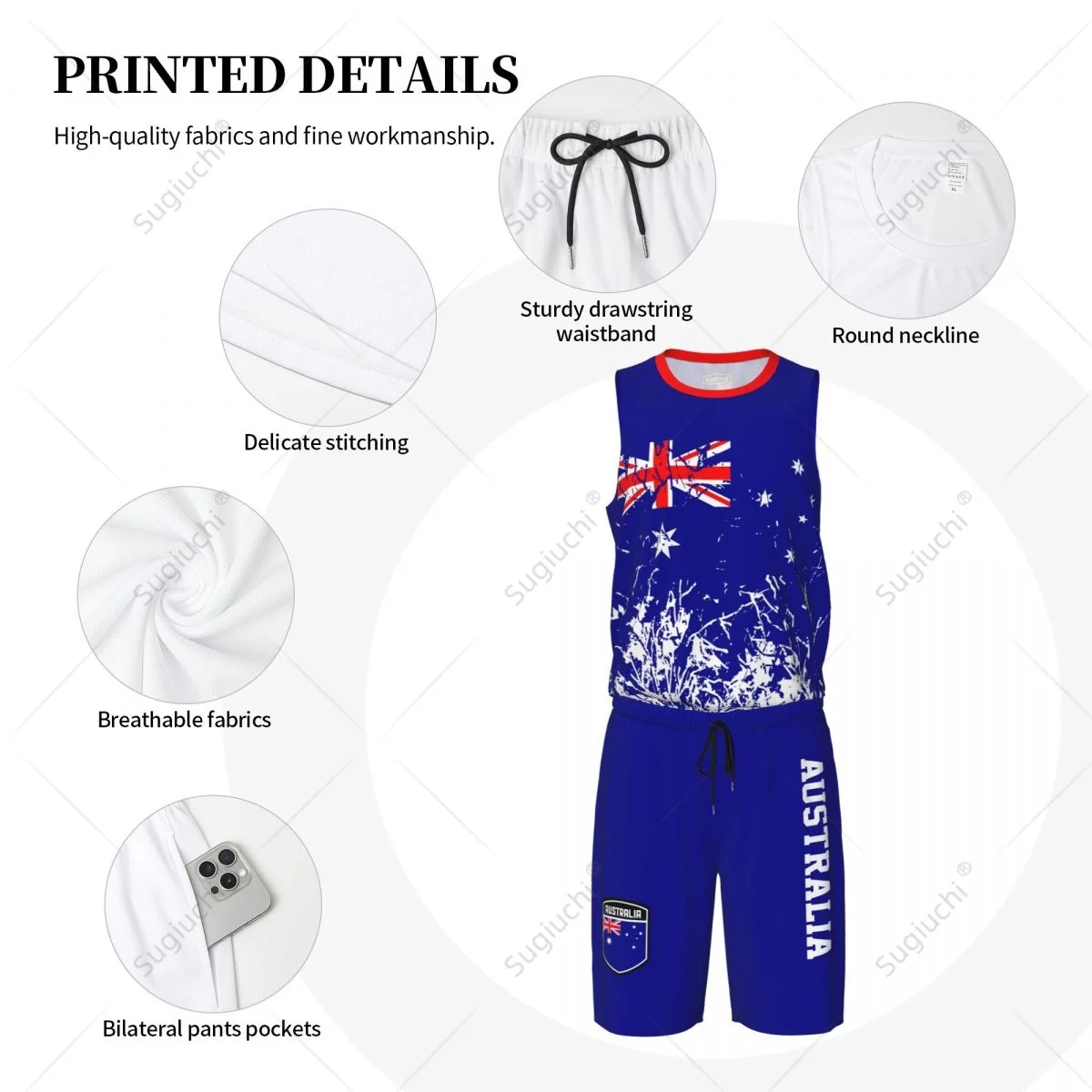 Team-up Conjunto de camiseta y pantalones de baloncesto para hombre, camiseta sin mangas con nombre personalizado, Nunber exclusivo, bandera de Australia, grano