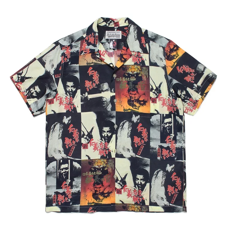 Multicolour New WACKO MARIA Shirt High Street Full Print Vintage Short Sleeve Shirt Cuban Collar Mens Womens Hawaii Shirt