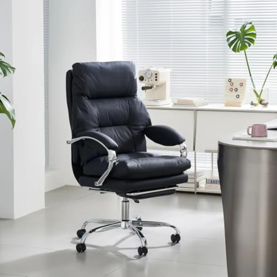 Massage Office Chair with Feet Rest for Home Office Use, PU Leather, Black, Heated Seat and Backrest with 3-Level Heat Control