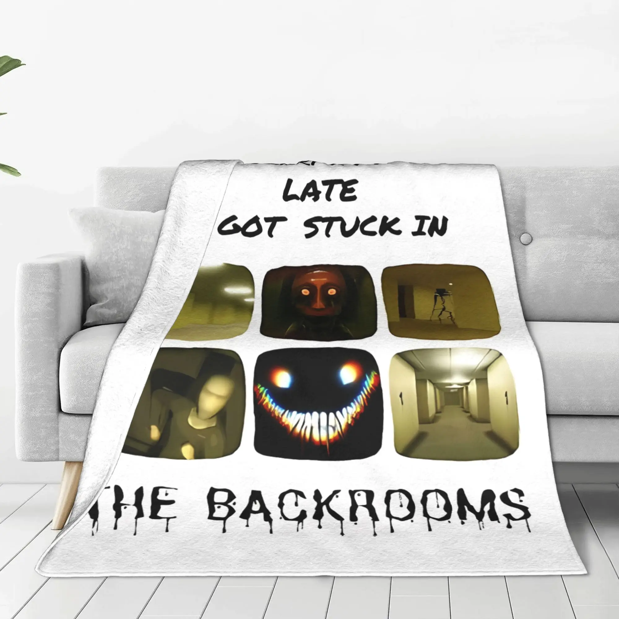 1PC sorry i'm late Backrooms Home Room Decorations Winter Blankets For Adults Bedding Home Interior Sofa Knee