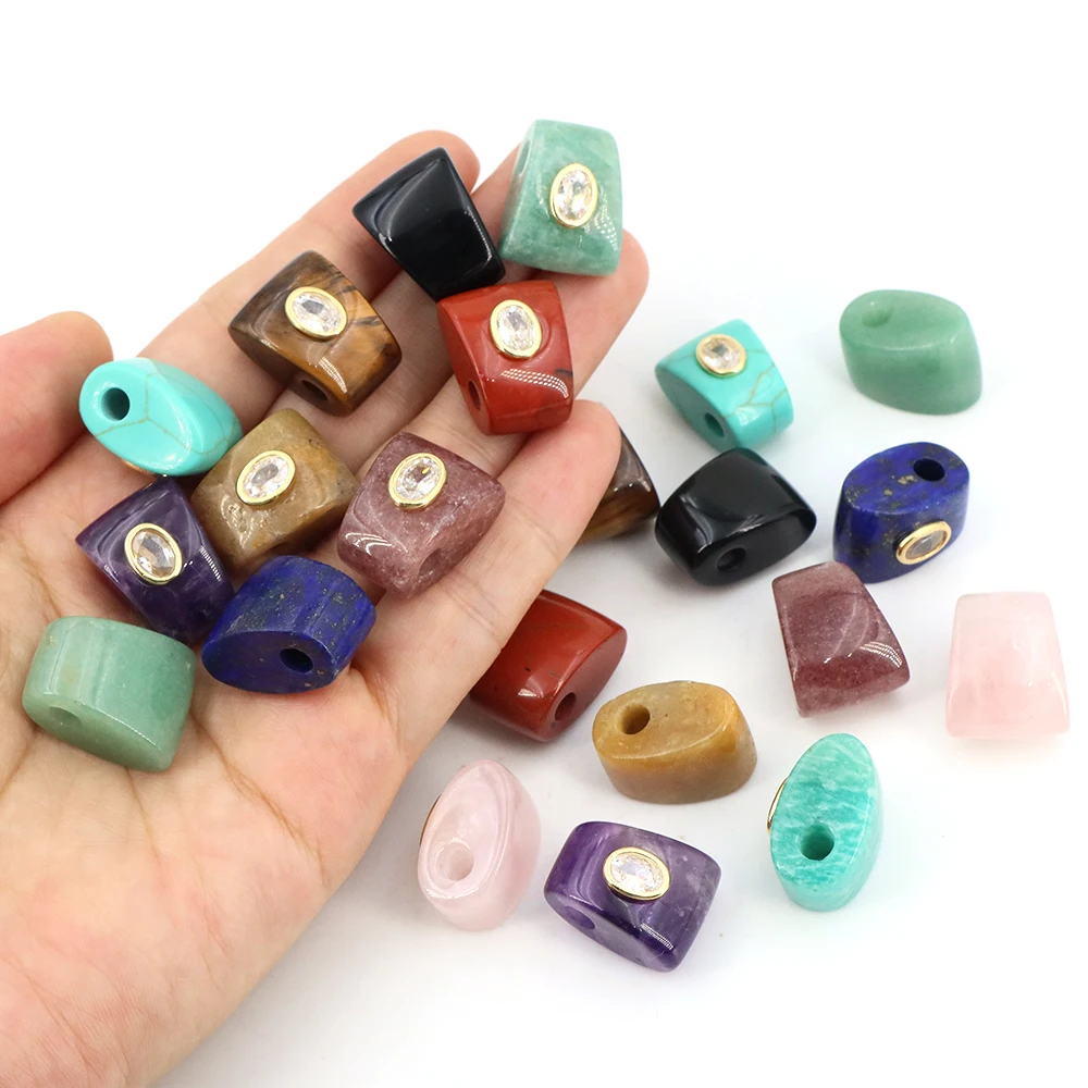 Natural Stone Large Hole Beads Axe Shape Pendant With Zircon Micro Paved Gem Jewelry Making Diy Trapezoid Necklaces Accessories